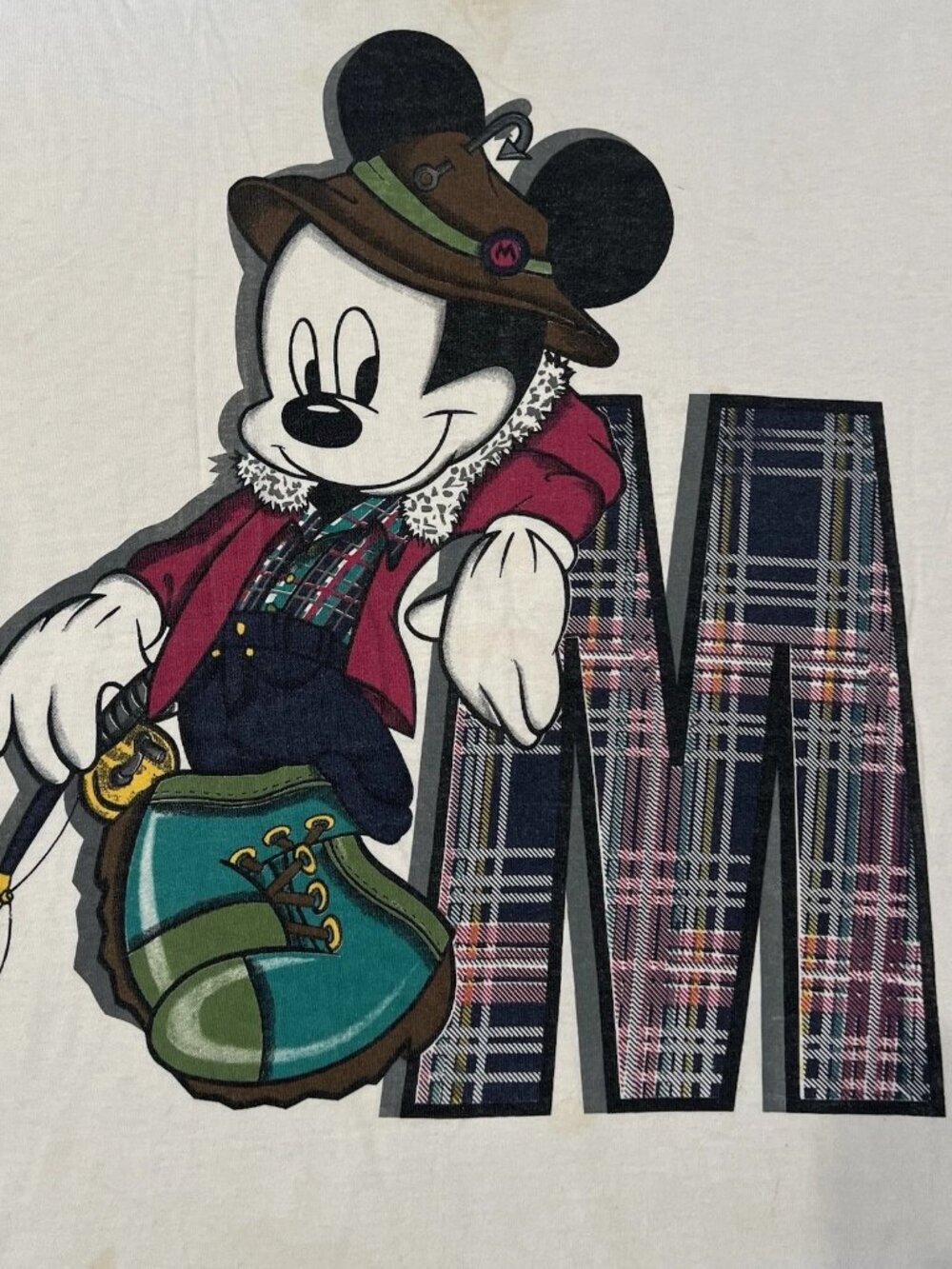 Vintage 90s Disney Mickey Mouse Shirt Fishing Plaid Fish Single Stitch XL White